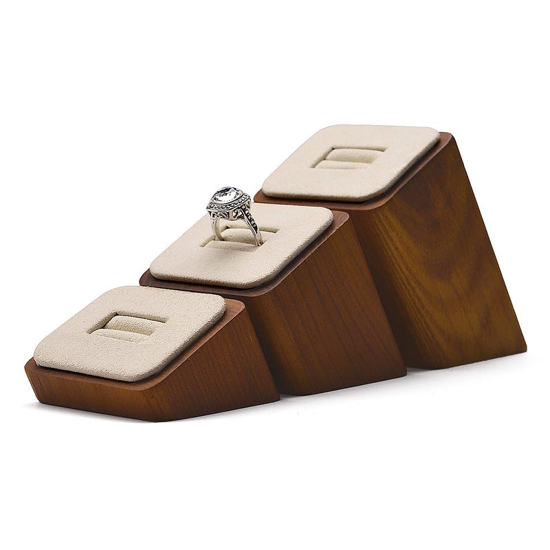 Oirlv 3 PCS Wood Ring Display Stand Showcase Jewelry Display Stand Ring Organizer Holder (Creamy-White) - Image 1